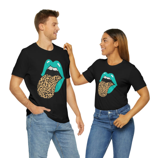 Aqua Lips Leopard Tongue Out Distressed Tee