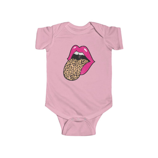 Baby - Pink Lips Leopard Tongue Out Distressed Onesie Infant Rip Snap Tee