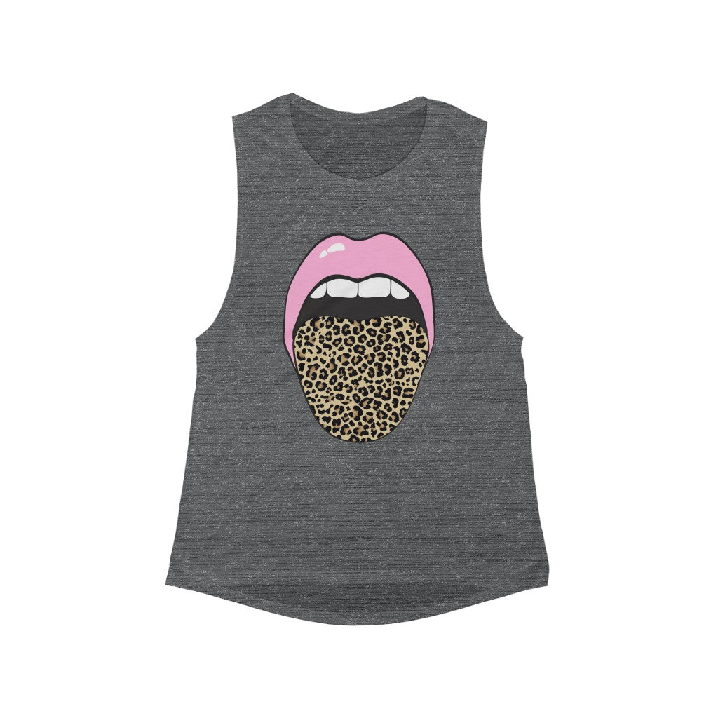 Pink Lips Leopard Tongue Out Women's Flowy Scoop Muscle Tank