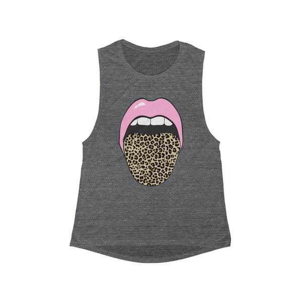 Pink Lips Leopard Tongue Out Women's Flowy Scoop Muscle Tank