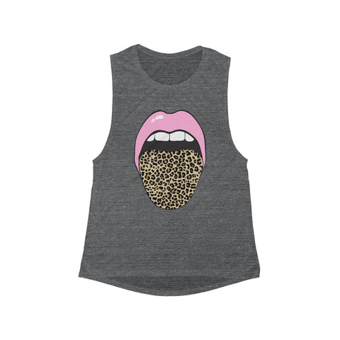 Pink Lips Leopard Tongue Out Women's Flowy Scoop Muscle Tank