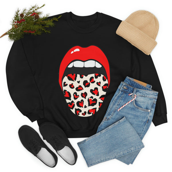 Valentine Hearts Tongue Out Unisex Crewneck Sweatshirt
